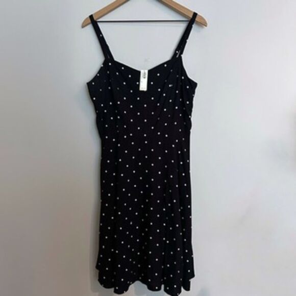 Old Navy Fit and Flare Polka Dot Black White Dress Large Tall - Picture 1 of 8